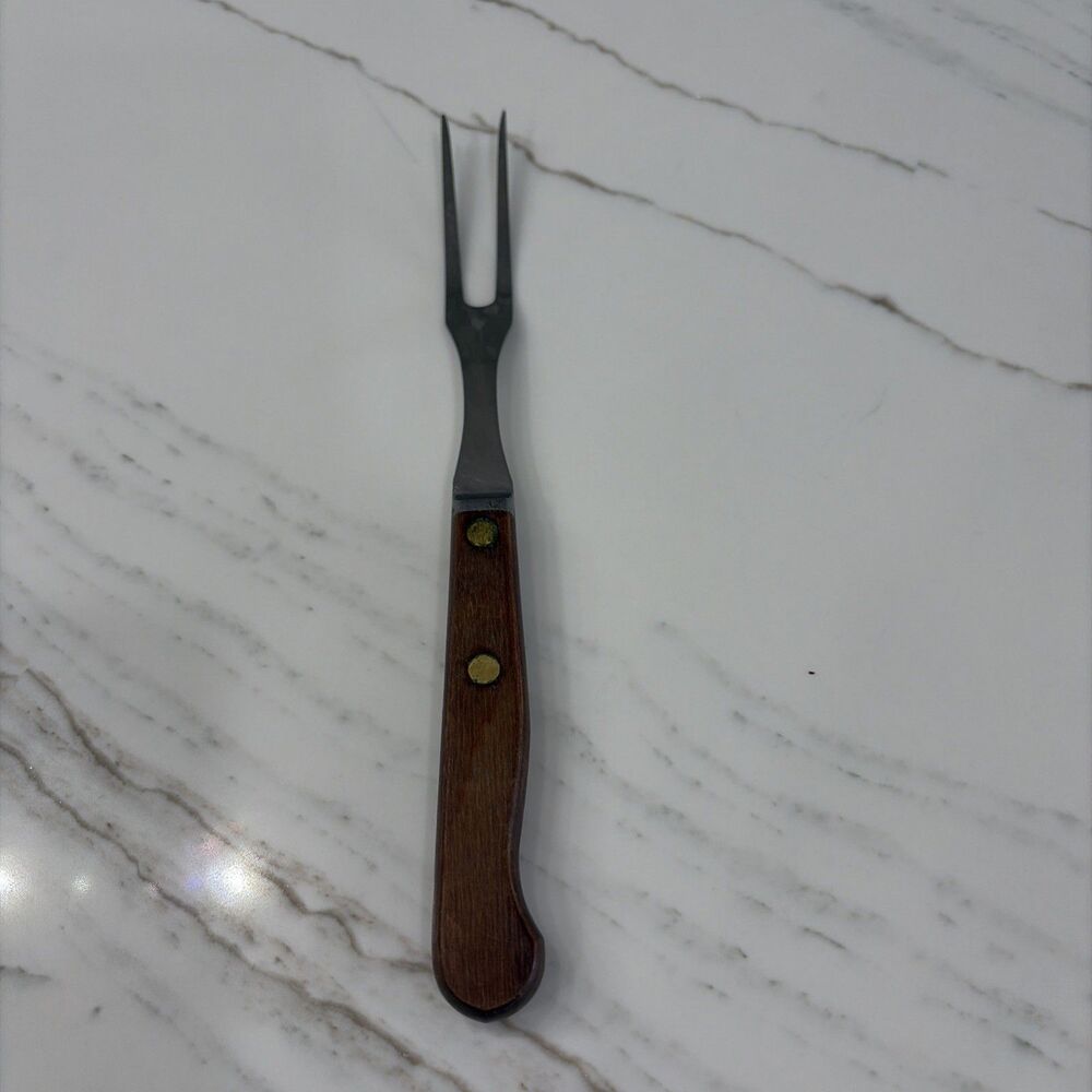 Ekco Carving Fork Stainless Steel Wooden Handle USA